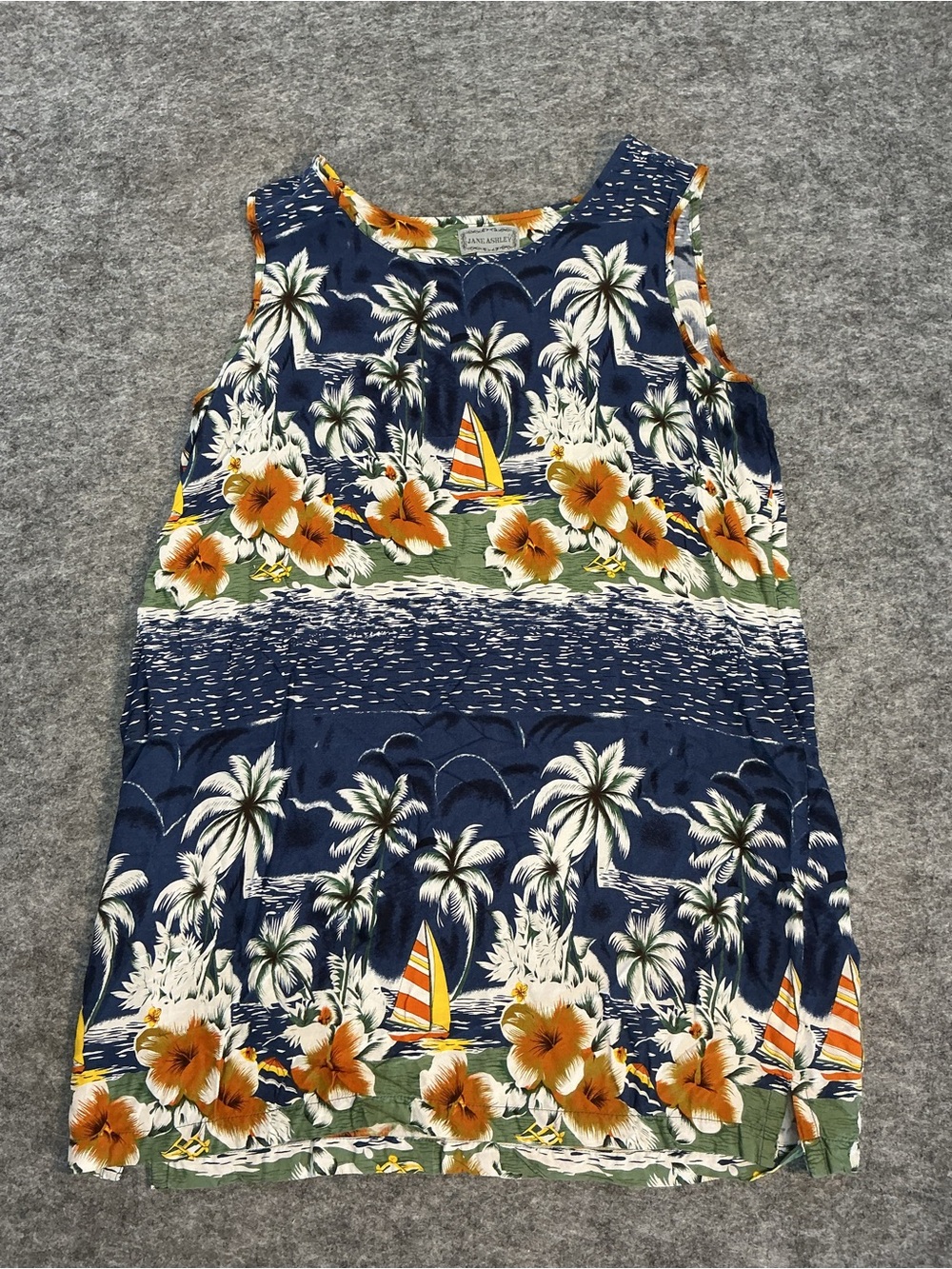 Jane Ashley Tropical Floral Dress in Blue & Orange Size XL